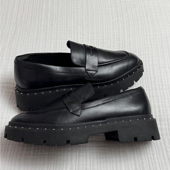 Schutz Christie Studs Black Leather Chunky Y2K Loafers Size 10 Retro - Picture 12 of 13